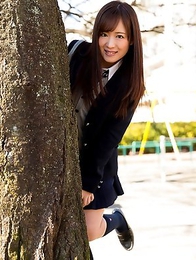 Japanese schoolgirl Sakura Miyuki showing panties